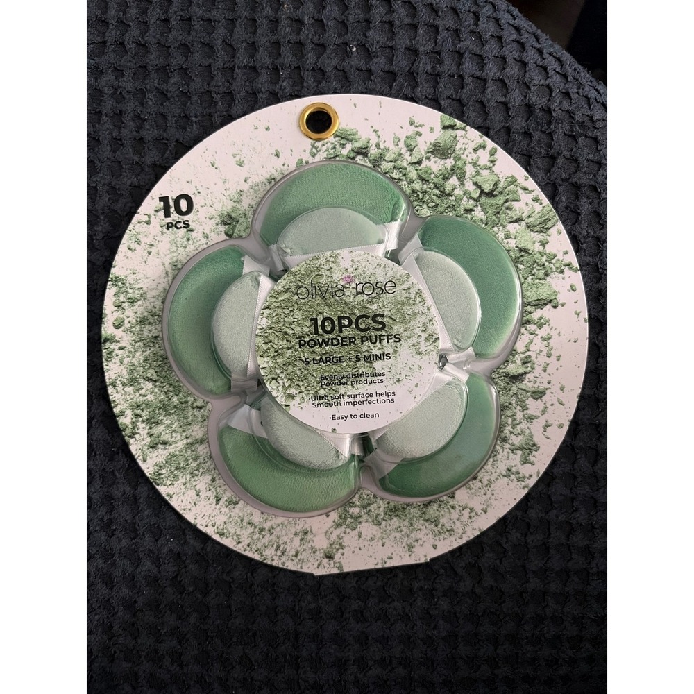 Olivia Rose 10 Piece Powder Puff Set 5 Large 5 Mini Green Makeup Applicators NEW